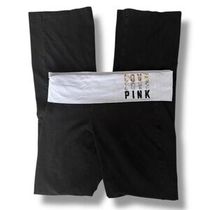 PINK Fold-Over Waist Leggings in Black and White